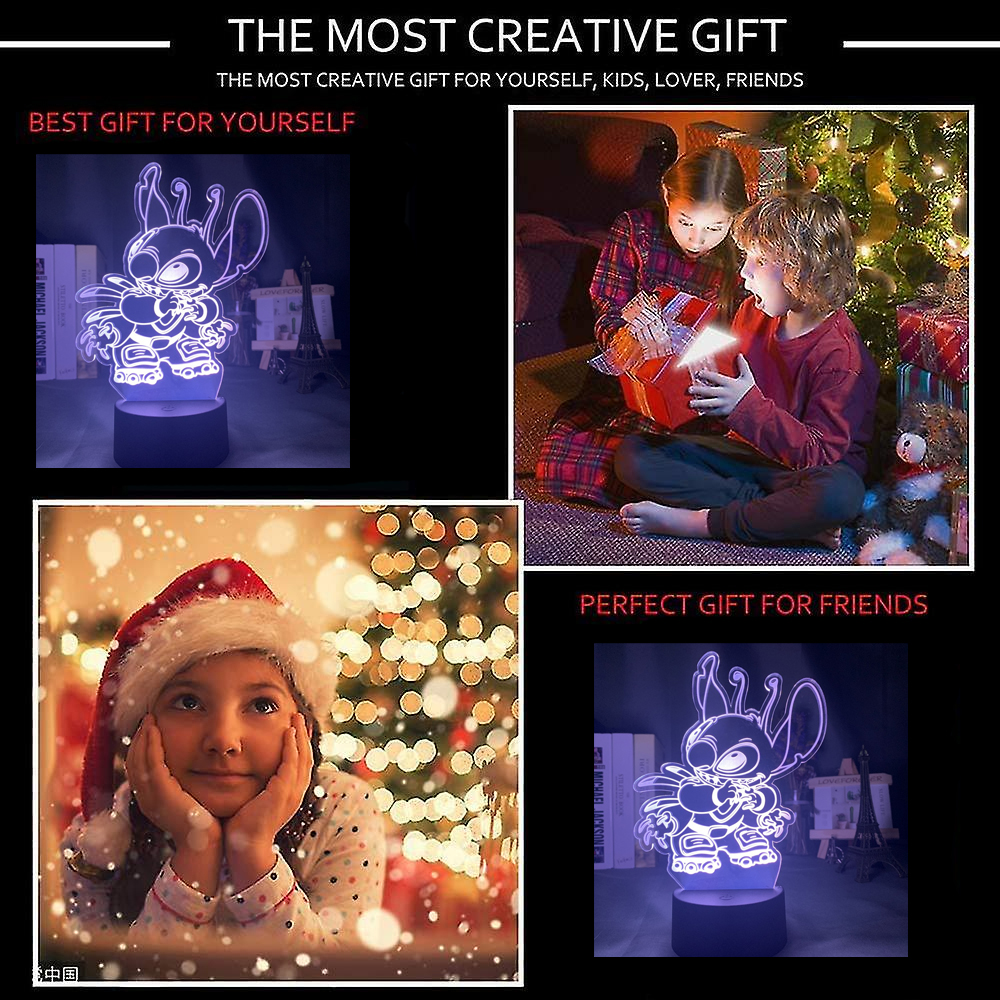 Stitch Night Light, 3D LED Light Lilo Stitch Gifts LED Intelligent Stitch  Lamp 7 Color Light for Christmas Room Decoration, Transform Stitch HFY 